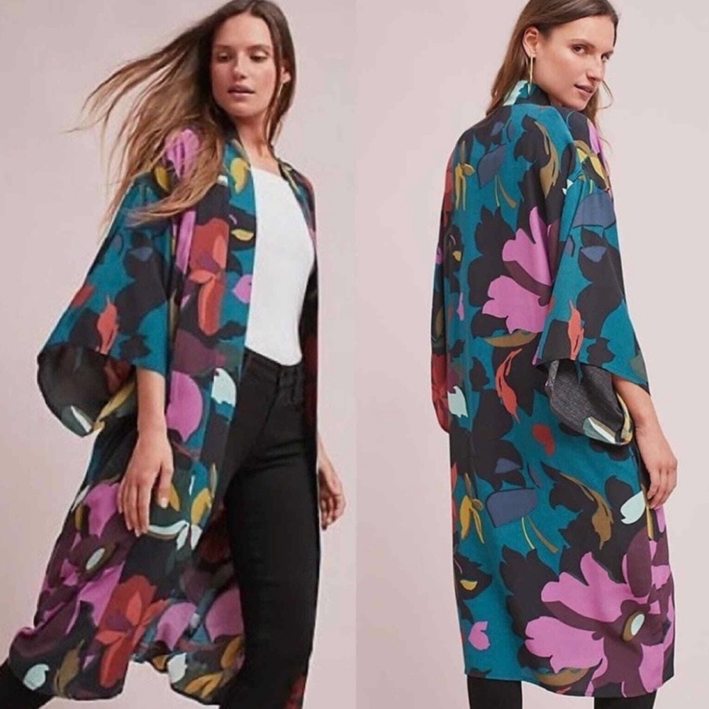Anthropologie Maeve Kira Long Floral Kimono Jacket  Multicolor XS/Small